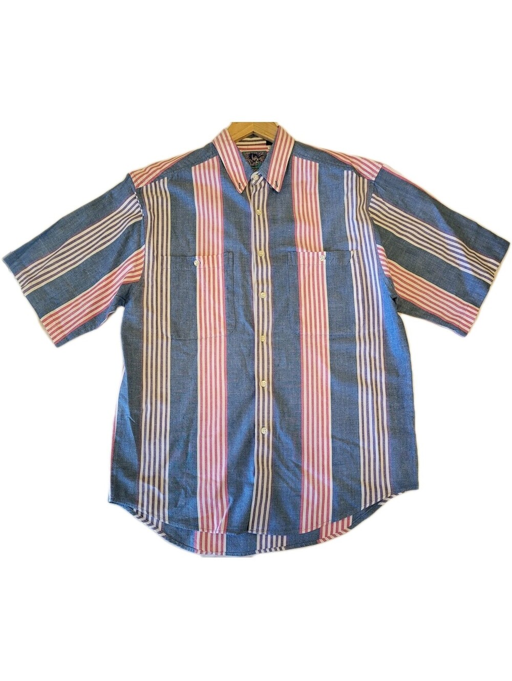 Vintage Santana Men's Medium Button Up Short Sleeve Striped Shirt 90's EUC